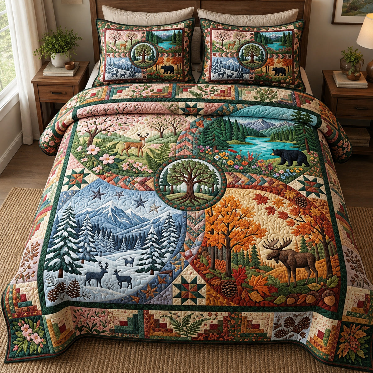 Four Seasons Forest Patchwork 3-Piece Quilted Bedding Set GFTOPND3831
