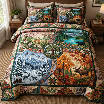 Four Seasons Forest Patchwork 3-Piece Quilted Bedding Set GFTOPND3831