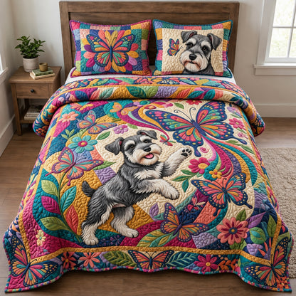 Schnauzer Butterfly Explosion 3-Piece Quilted Bedding Set GFTOPND3880