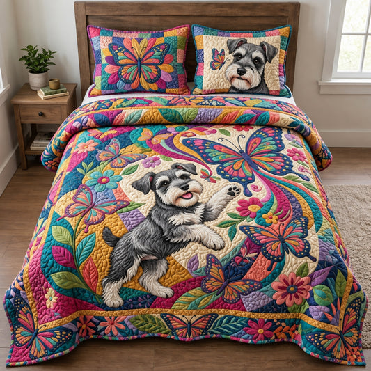 Schnauzer Butterfly Explosion 3-Piece Quilted Bedding Set GFTOPND3880
