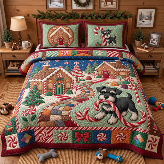 Schnauzer Candy Village 3-Piece Quilted Bedding Set GFTOPND3882