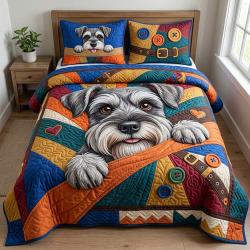 Giant Schnauzer Peekaboo 3-Piece Quilted Bedding Set GFTOPND3883