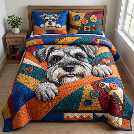 Giant Schnauzer Peekaboo 3-Piece Quilted Bedding Set GFTOPND3883