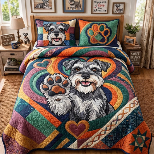 Schnauzer Paw High Five 3-Piece Quilted Bedding Set GFTOPND3884
