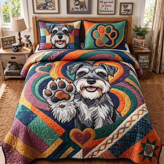 Schnauzer Paw High Five 3-Piece Quilted Bedding Set GFTOPND3884