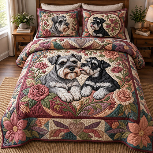 Schnauzer Puppy Kisses 3-Piece Quilted Bedding Set GFTOPND3885