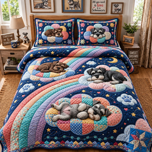 Schnauzer Rainbow Cloud Nap 3-Piece Quilted Bedding Set GFTOPND3886