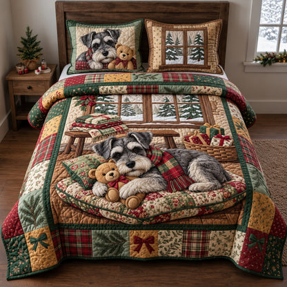 Christmas Morning Schnauzer 3-Piece Quilted Bedding Set GFTOPND3887