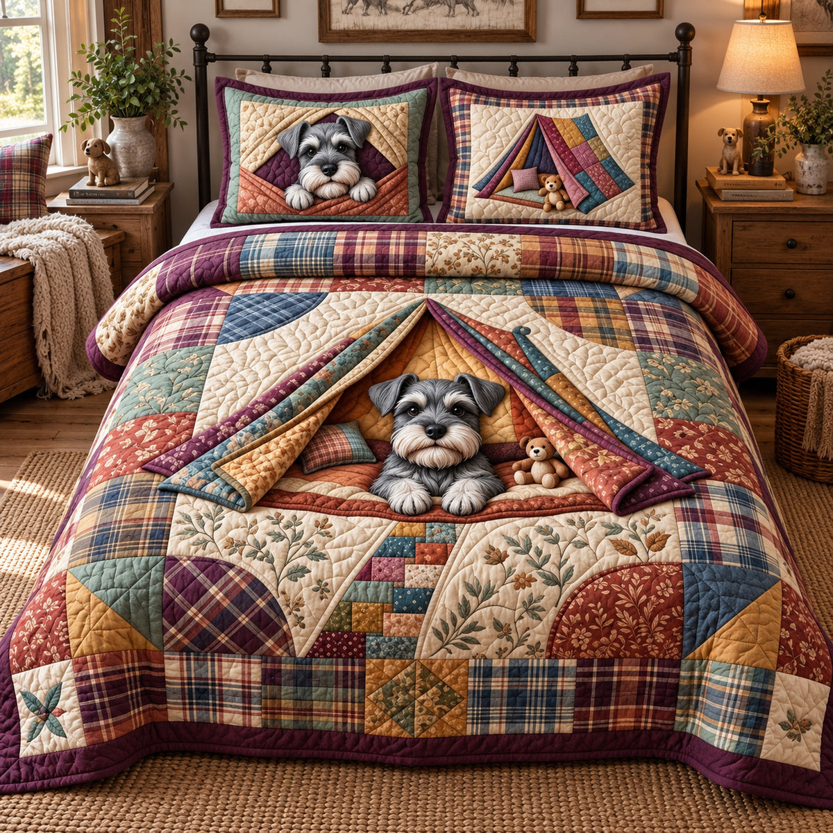 Schnauzer Blanket Fort Explorer 3-Piece Quilted Bedding Set GFTOPND3891