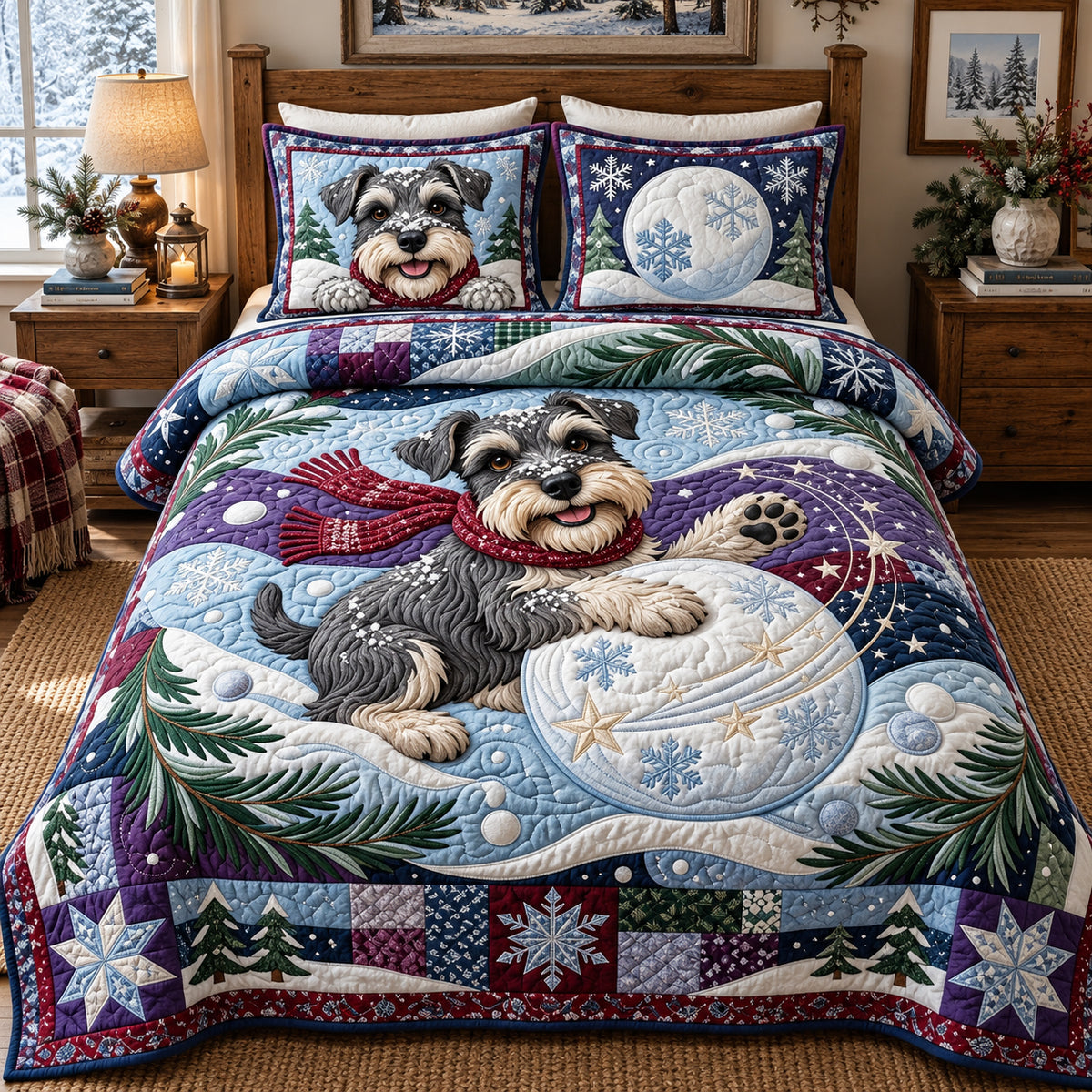 Schnauzer Snowball Mischief 3-Piece Quilted Bedding Set GFTOPND3892