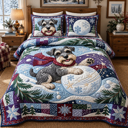 Schnauzer Snowball Mischief 3-Piece Quilted Bedding Set GFTOPND3892