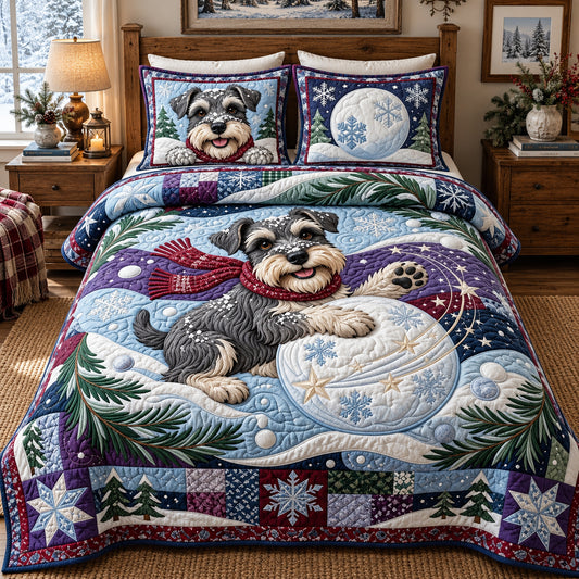 Schnauzer Snowball Mischief 3-Piece Quilted Bedding Set GFTOPND3892