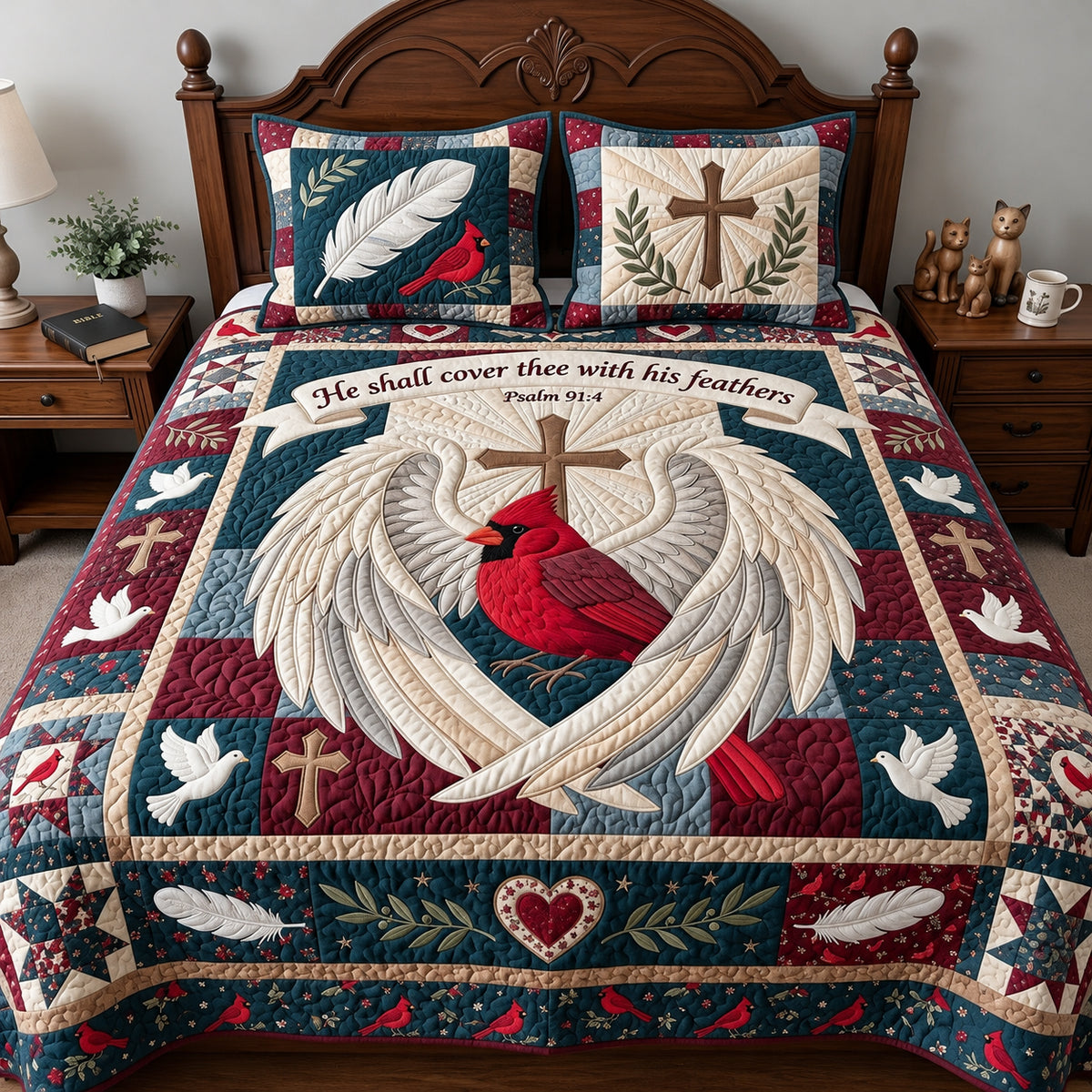 He Will Cover You 3-Piece Quilted Bedding Set GFTOPND3913