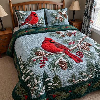 Cardinal Winter 3-Piece Quilted Bedding Set GFTOPND3935