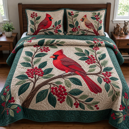 Cardinal Ruby Berry 3-Piece Quilted Bedding Set GFTOPND3936