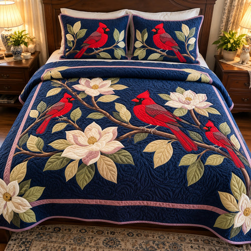 Cardinal Midnight Magnolia 3-Piece Quilted Bedding Set GFTOPND3939