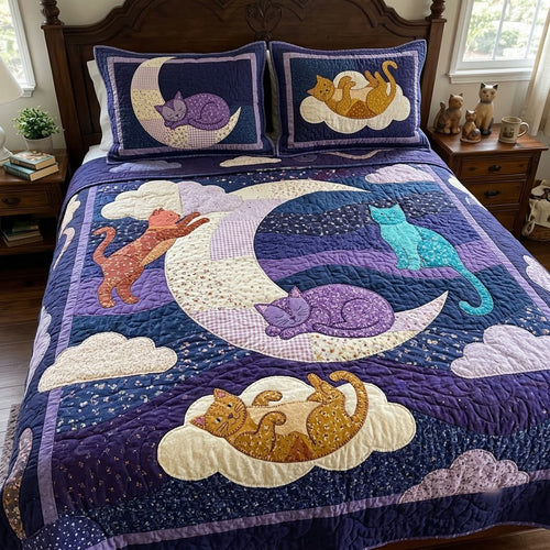 Cats Around The Moon 3-Piece Quilted Bedding Set GFTOPND3941