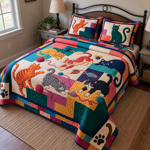 Rainbow Cat Staircase 3-Piece Quilted Bedding Set GFTOPND3942