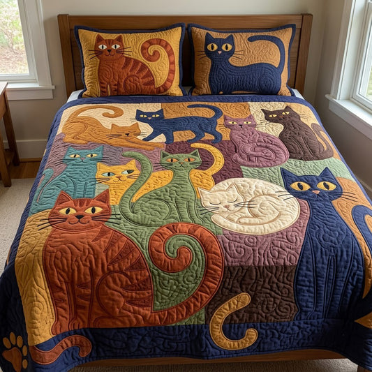 Giant Cat Folk Art 3-Piece Quilted Bedding Set GFTOPND3945