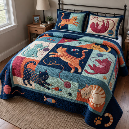 Cat Party 3-Piece Quilted Bedding Set GFTOPND3946