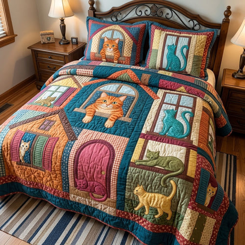 Cat Neighborhood 3-Piece Quilted Bedding Set GFTOPND3947