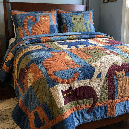 Denim Cats 3-Piece Quilted Bedding Set GFTOPND3948
