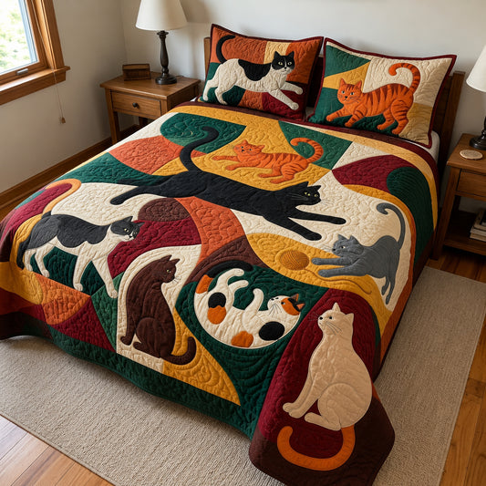 Retro Cats In Motion 3-Piece Quilted Bedding Set GFTOPND3949
