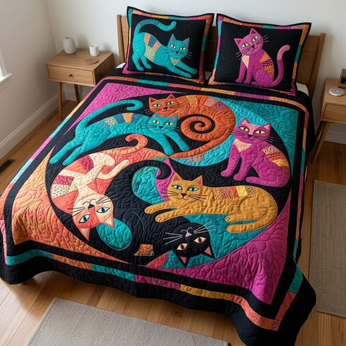 Cat Kaleidoscope 3-Piece Quilted Bedding Set GFTOPND3951