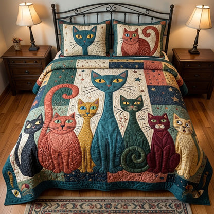 Wild Eyed Cat Gathering 3-Piece Quilted Bedding Set GFTOPND3952