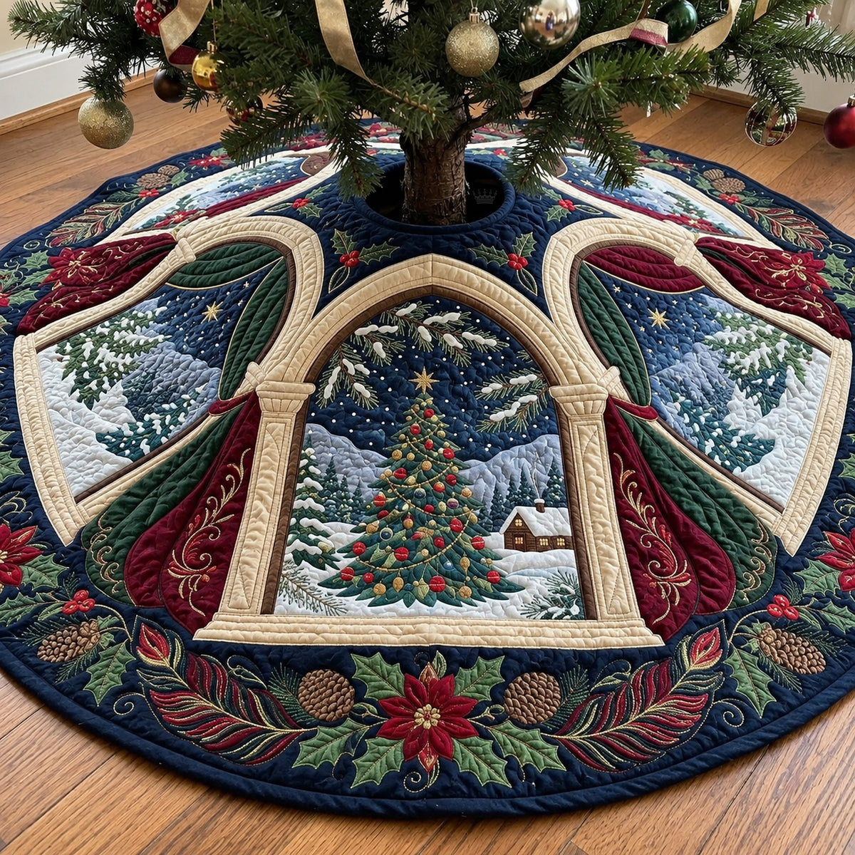 Christmas Forest Window Quilted Tree Skirt GFTOPND3960