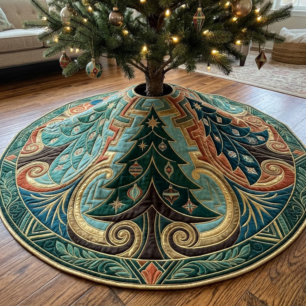 Christmas Tree Golden Labyrinth Quilted Tree Skirt GFTOPND3961