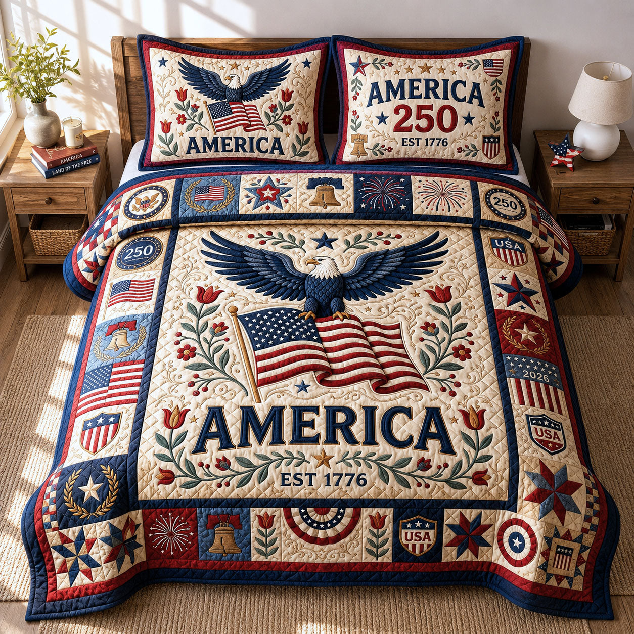 Patriotic Bald Eagle 3-Piece Quilted Bedding Set GFTOPND398