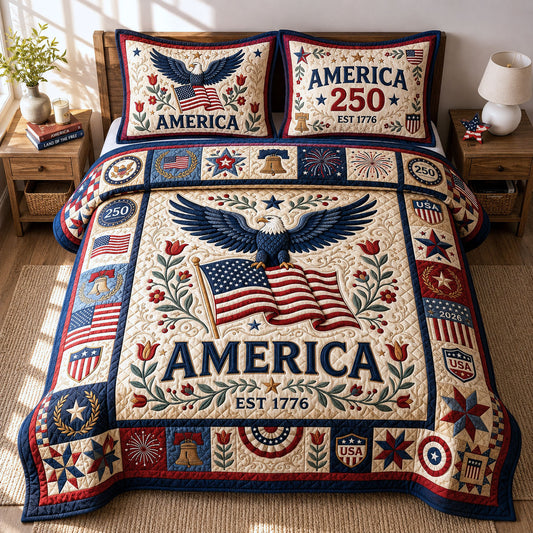 Patriotic Bald Eagle 3-Piece Quilted Bedding Set GFTOPND398