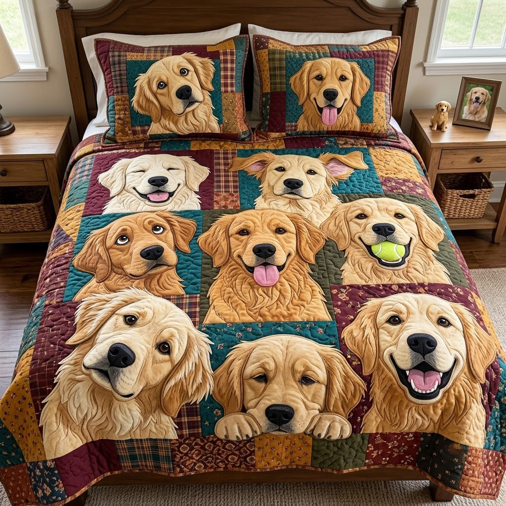 Goofy Golden Faces 3-Piece Quilted Bedding Set GFTOPND3985