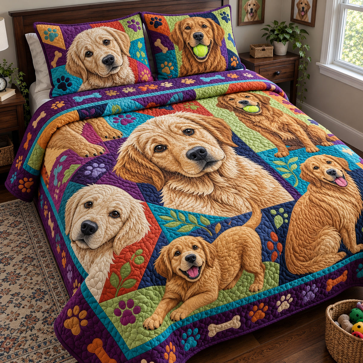 Golden Pop Art Explosion 3-Piece Quilted Bedding Set GFTOPND3986