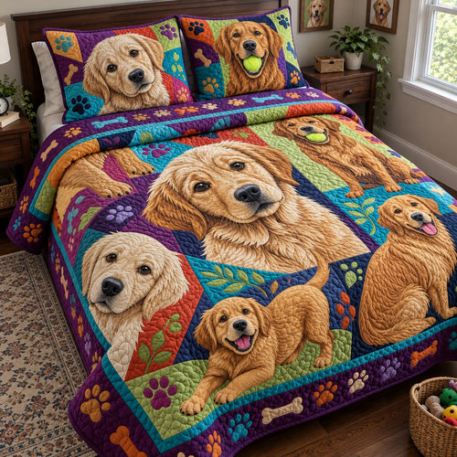 Golden Pop Art Explosion 3-Piece Quilted Bedding Set GFTOPND3986
