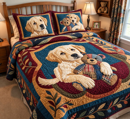 Teddy Bear Thief Golden 3-Piece Quilted Bedding Set GFTOPND3989