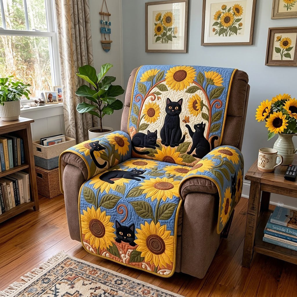 Black Cat Sunflower Arch Quilted Sofa Cover GFTOPND4005