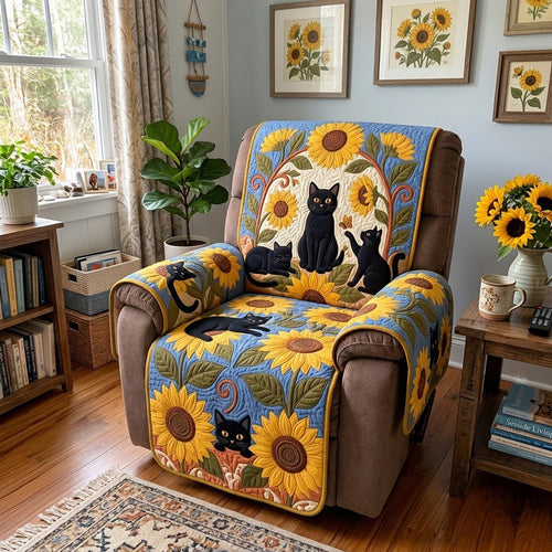 Black Cat Sunflower Arch Quilted Sofa Cover GFTOPND4005