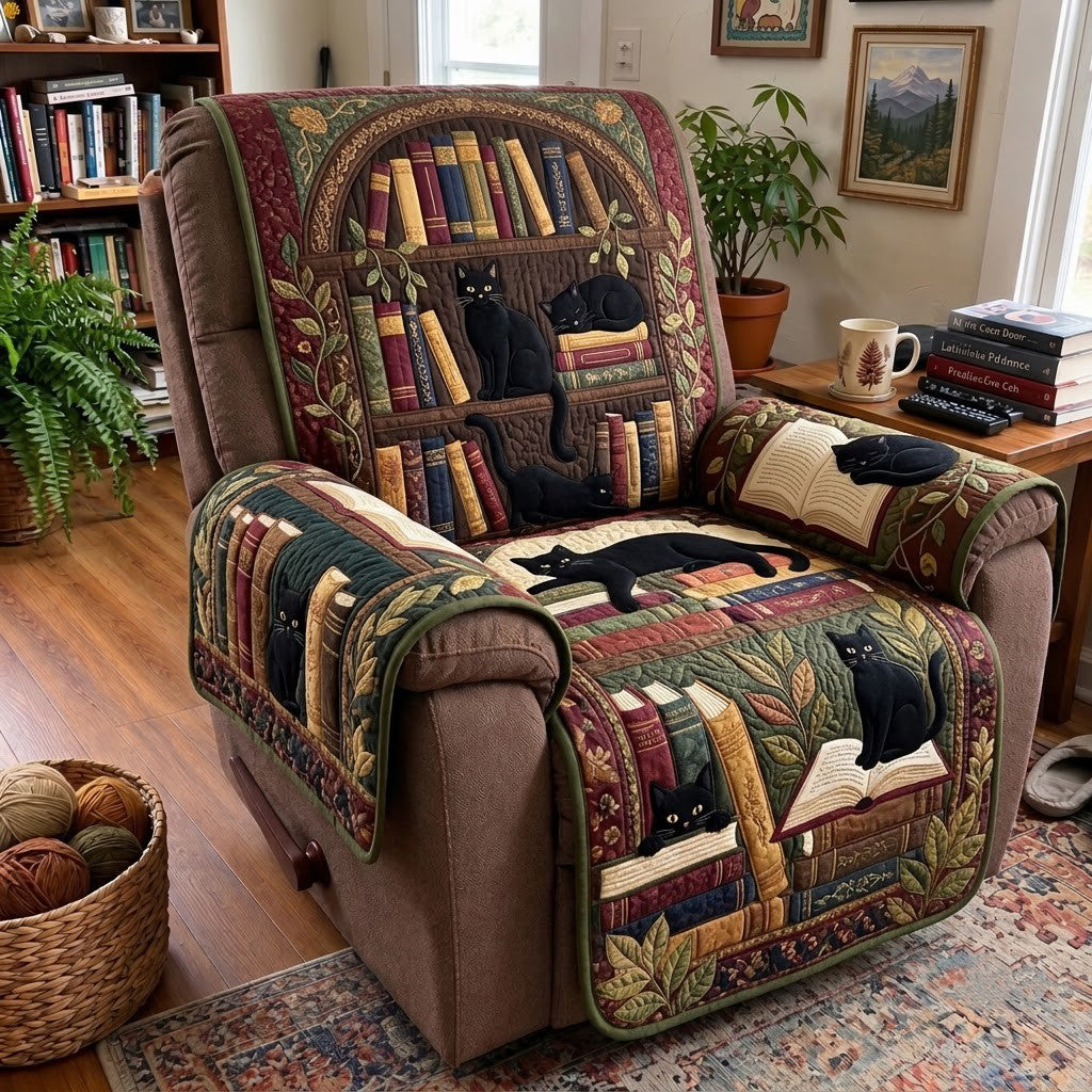 Black Cat Library Quilted Sofa Cover GFTOPND4007