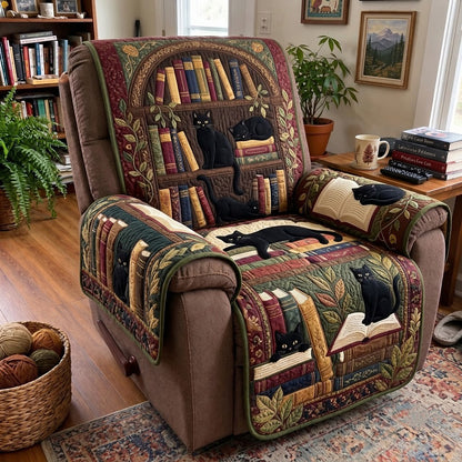 Black Cat Library Quilted Sofa Cover GFTOPND4007