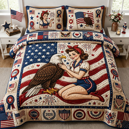 Girl With Patriotic Eagle 3-Piece Quilted Bedding Set GFTOPND401