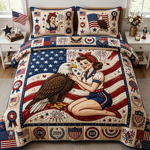 Girl With Patriotic Eagle 3-Piece Quilted Bedding Set GFTOPND401