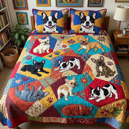 Frenchie Crazy Parade 3-Piece Quilted Bedding Set GFTOPND4032