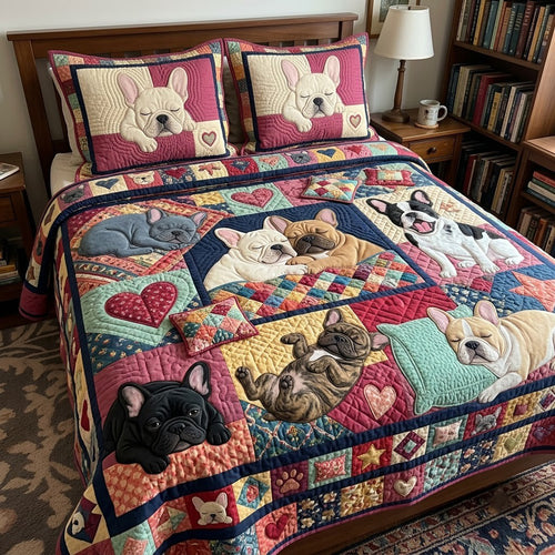 Frenchie Pajama Party 3-Piece Quilted Bedding Set GFTOPND4033