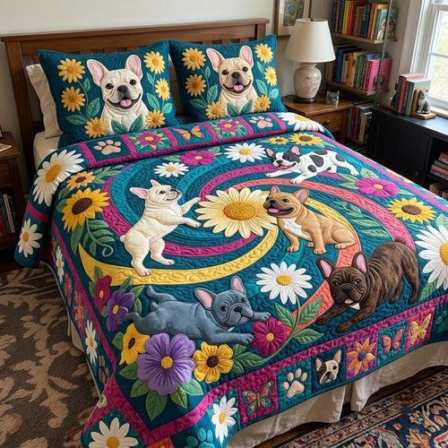 Frenchie Daisy Dance 3-Piece Quilted Bedding Set GFTOPND4036
