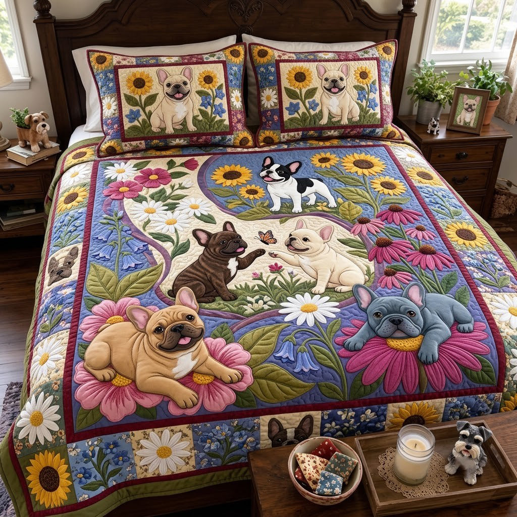 Frenchie Blooming Wonderland 3-Piece Quilted Bedding Set GFTOPND4037