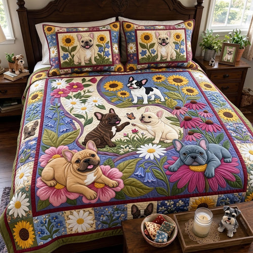 Frenchie Blooming Wonderland 3-Piece Quilted Bedding Set GFTOPND4037