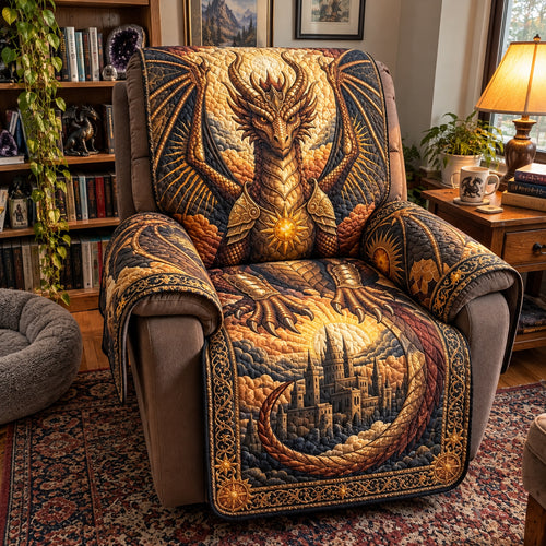 Golden Solar Emperor Dragon Quilted Sofa Cover GFTOPND4044