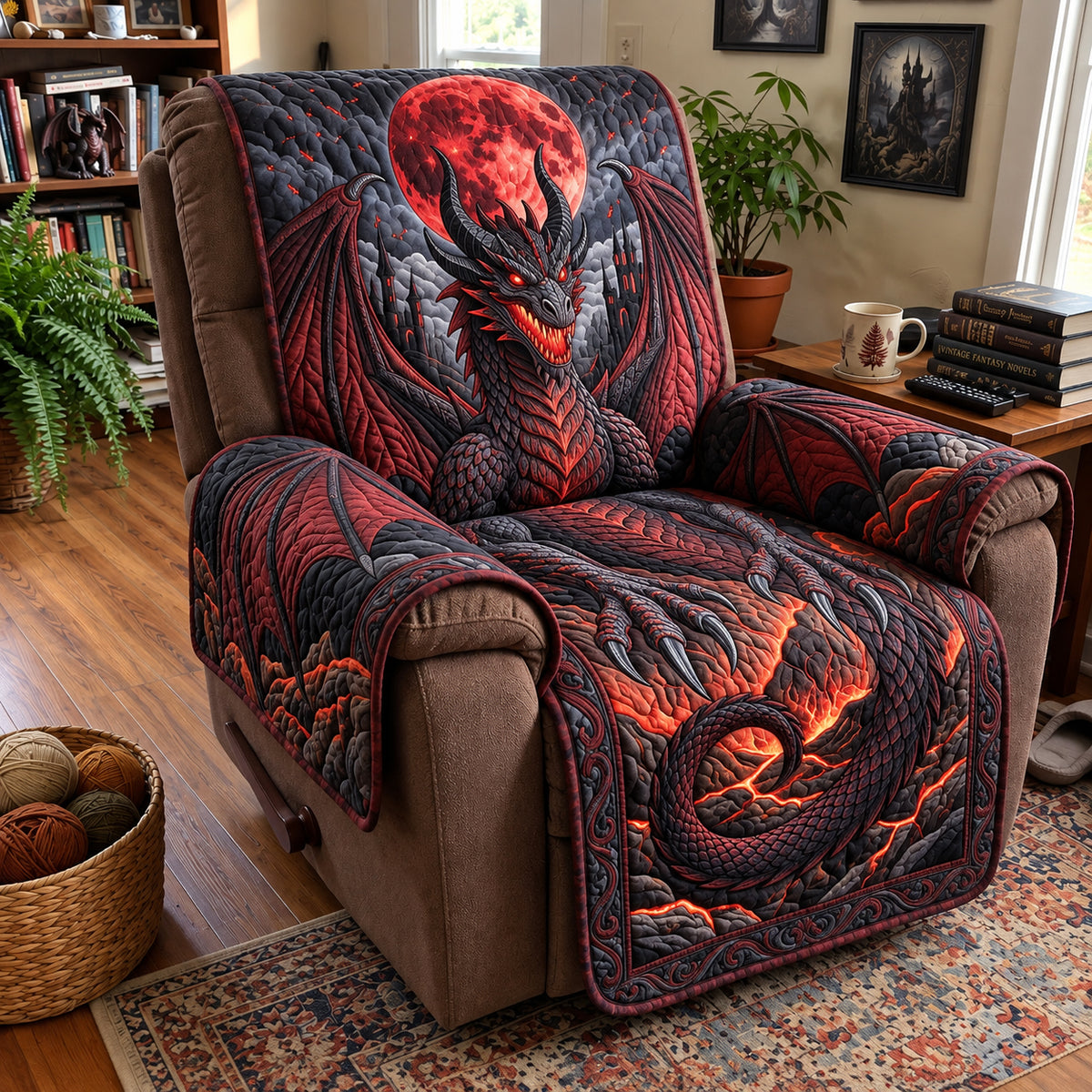 Blood Moon Apocalypse Dragon Quilted Sofa Cover GFTOPND4045